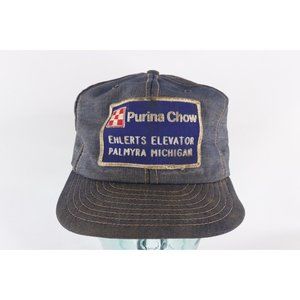 Vintage 70s Louisville Mfg Co Distressed Purina Chow Chambray Denim Snapback Hat